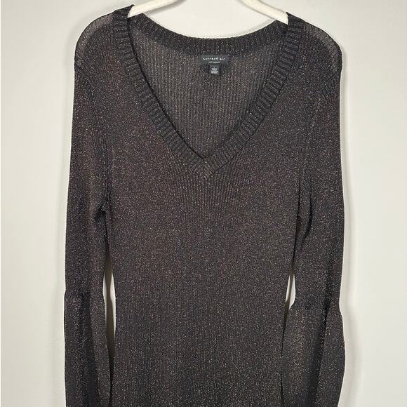 Current Air Black & Gold Shimmer Long Sleeve Bubble Waist Dress Women's Large - Picture 4 of 10